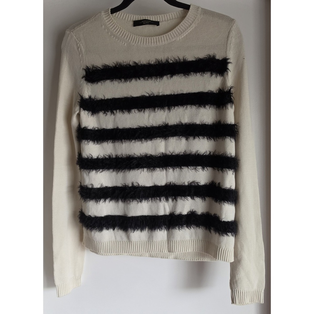Weekend MaxMara Striped Sweater S Cream Black Long Sleeve Round Neck Pullover
